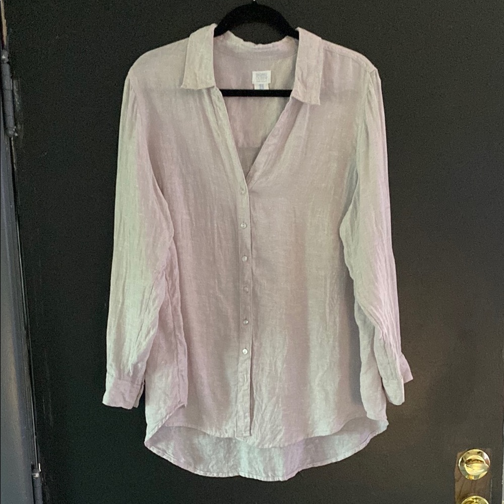 Sigrid Olsen lavender gray linen long sleeve Button-Up Blouse size 1X
